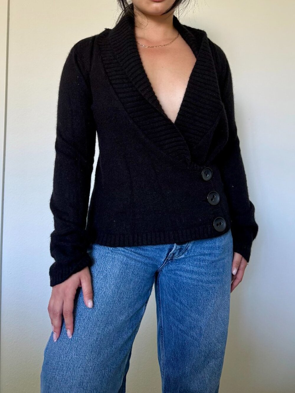 y2k 90s black wrap button cardigan